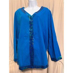 Diane's Essentials 1X Blue Button Down Top FULL of Sequins